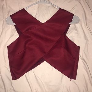 tobi - burgundy unique criss cross crop top